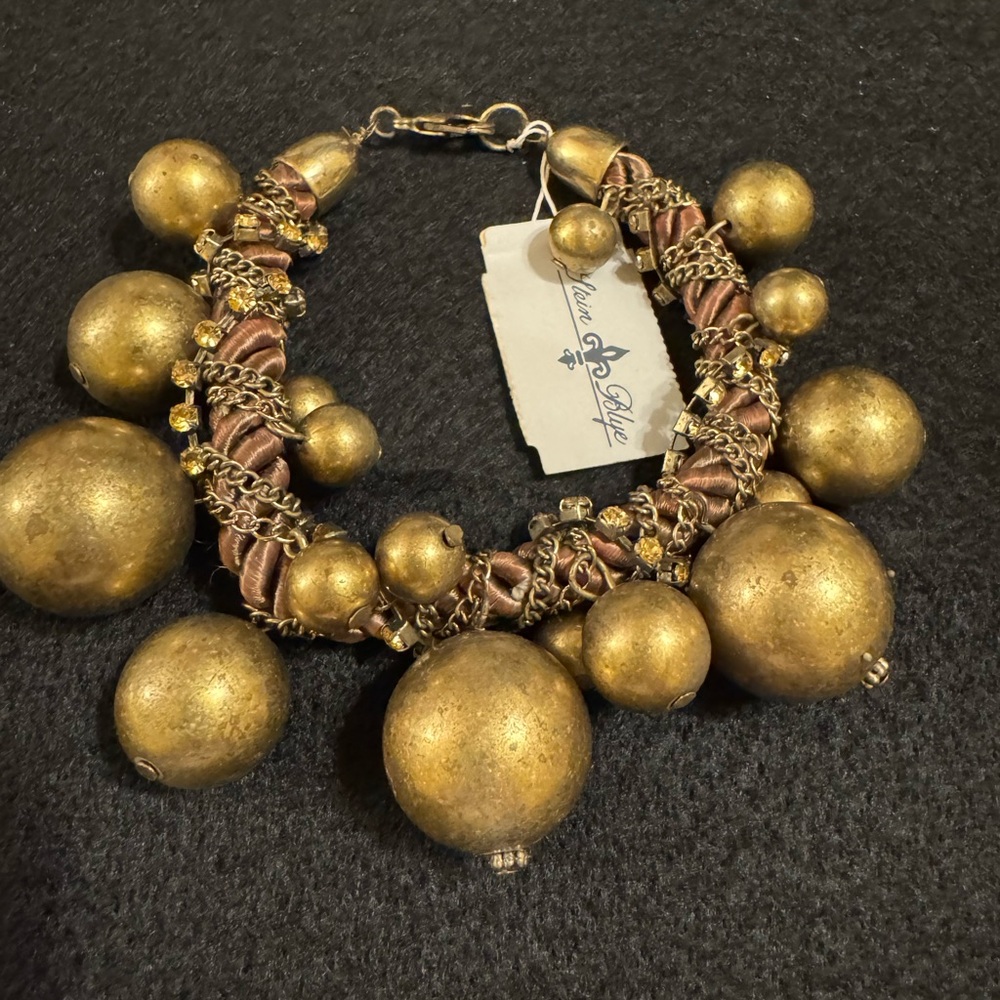 NWT Stein&Blye antique G/T large chunky bead bracelet w/bronze twisted cording